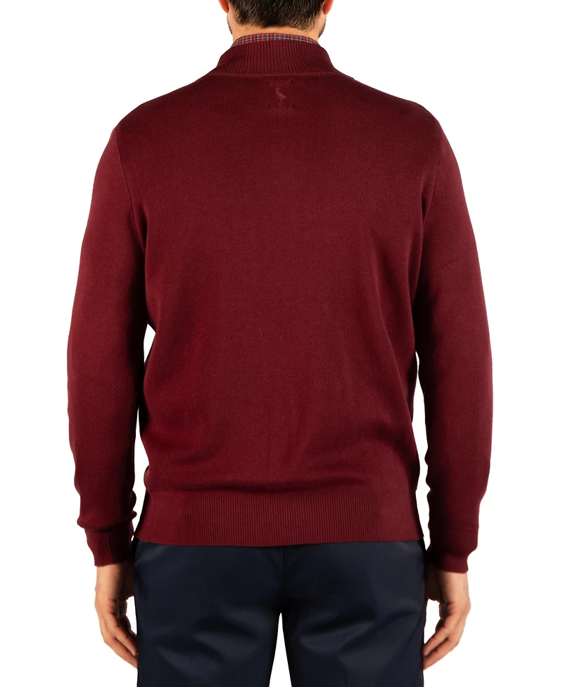 TailorByrd Men's Fine-Knit Mock-Neck Quarter-Zip Sweater with Contrast Tipping