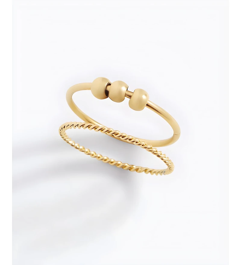 Mint & Lily Gold-Tone Fidget Beaded Stacking Rings, 2-Piece Set