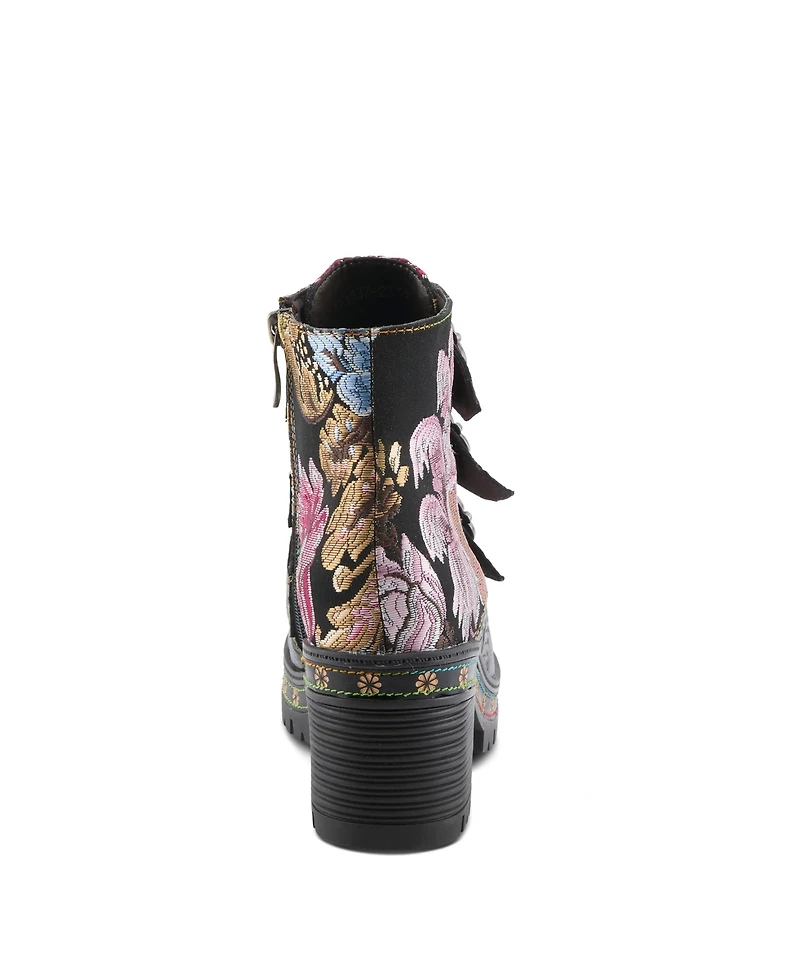 L'Artiste Women's Spring Step Brazza Platform Bootie with Floral Embroidery