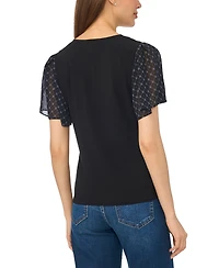 CeCe Women's V-Neck Flutter Short-Sleeve Chiffon Blouse