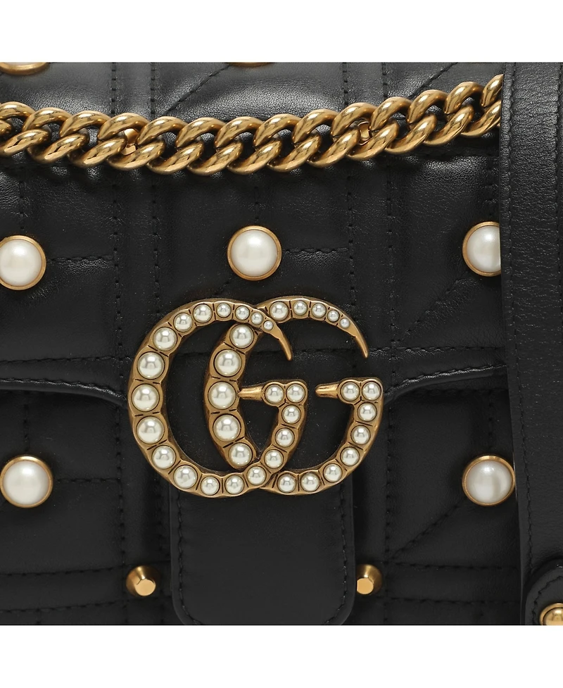 Pre-Owned Gucci Women's Gg Pearl Marmont Mini Matelasse Leather Shoulder Bag