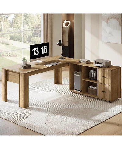 Tribesigns Computer Desk, Solid Wood Home Office Desk with Sturdy Wooden Legs