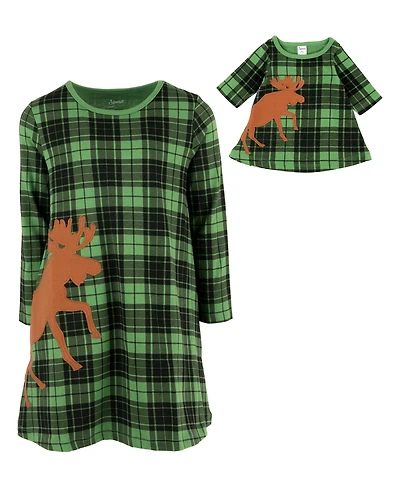 Leveret Girls' 4-16 Long-Sleeve A-Line Matching-Doll Girl and Doll Dress, 2-Piece Set