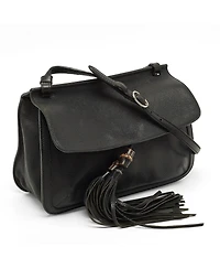 Pre-Owned Gucci Women's Bamboo Daily Tassel Pebbled Leather Shoulder Bag