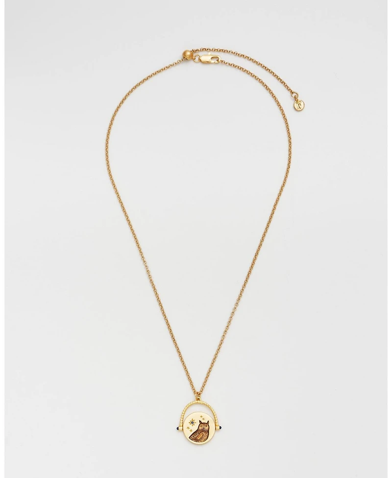 Fable England Owl Spinner Necklace in Gold