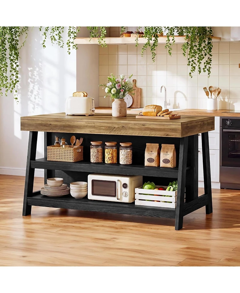 Tribesigns Kitchen Island with Storage,Open Shelving Bar Table with Large Worktop