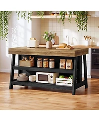 Tribesigns Kitchen Island with Storage,Open Shelving Bar Table with Large Worktop