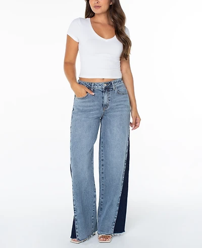 Celebrity Pink Juniors' Mid Rise Contrast Panel Wide-Leg Jeans