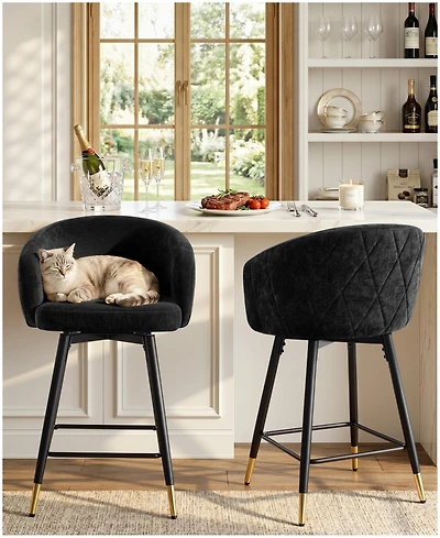 Bekrvio 26" Swivel Counter Height Bar Stools, Upholstered Barrel Back Kitchen Island Stools