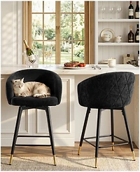 Bekrvio 26" Swivel Counter Height Bar Stools, Upholstered Barrel Back Kitchen Island Stools