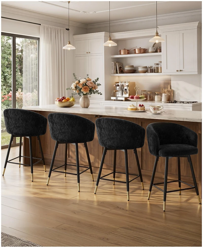 Bekrvio 26" Swivel Counter Height Bar Stools, Upholstered Barrel Back Kitchen Island Stools