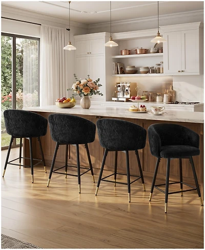 Bekrvio 26" Swivel Counter Height Bar Stools, Upholstered Barrel Back Kitchen Island Stools