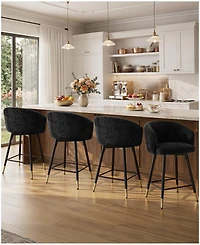 Bekrvio 26" Swivel Counter Height Bar Stools, Upholstered Barrel Back Kitchen Island Stools