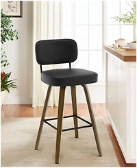 Bekrvio 29" Swivel Bar Stool, Pu Leather Back with Footrest and Solid Wood Frame, Height for Kitchen Island, Mid-Century Modern