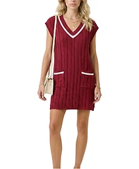 Modenaire Women's Cable-Knit V-Neck Mini Sweater Dress