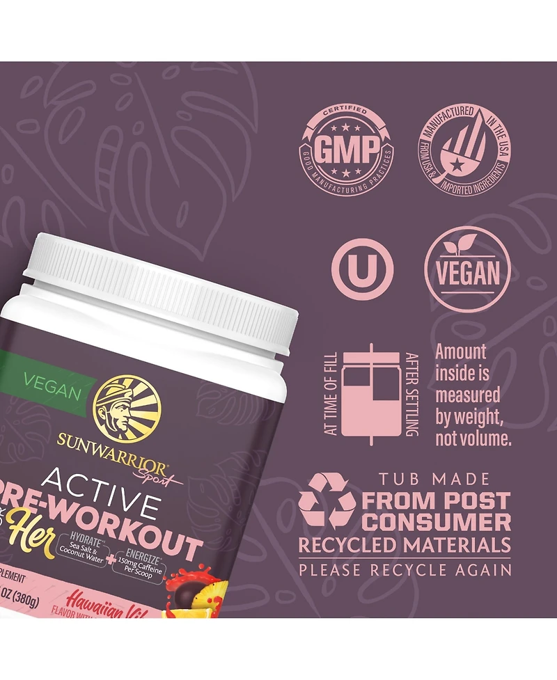 Sunwarrior Active Pre Workout for Her Powder Hawaiian Vibes Flavor 360 g 30 Servings