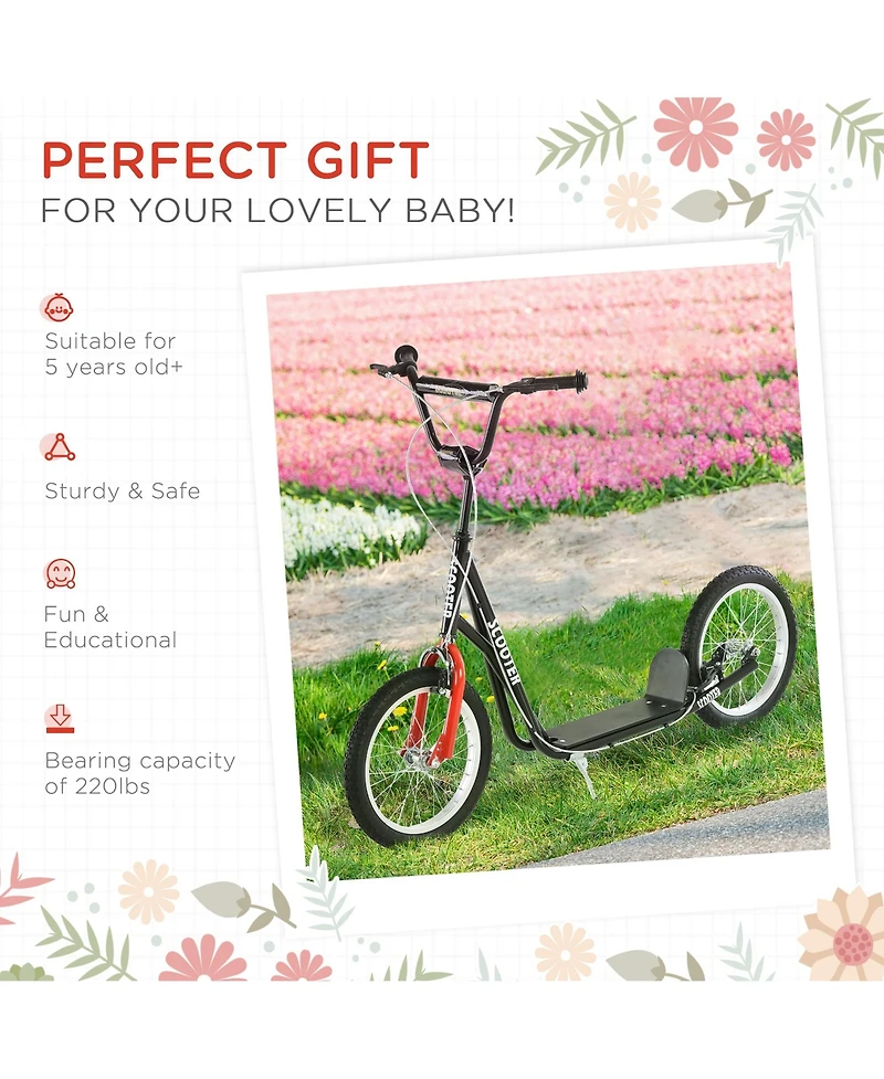Glintex Youth Kick Scooter for Kids 5 and Up with 16 Inflatable Wheels, Adjustable Handlebar Dual Brakes, Holds 220 lbs