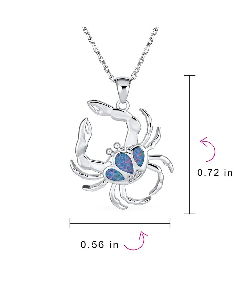 Bling Jewelry Sand Crab Pendant Necklace Created Blue Opal Tropical Nautical Beach .925 Sterling Silver