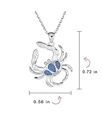 Bling Jewelry Sand Crab Pendant Necklace Created Blue Opal Tropical Nautical Beach .925 Sterling Silver