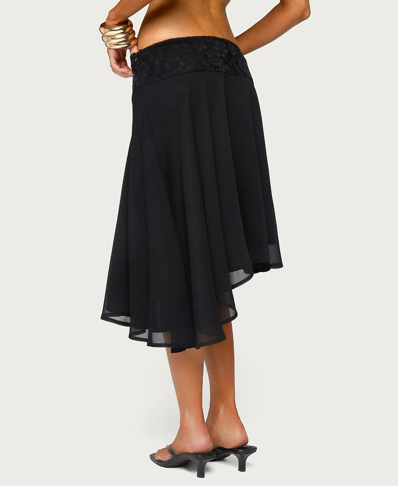 Edikted Women's Evia Lacey Asymmetric Midi Skirt