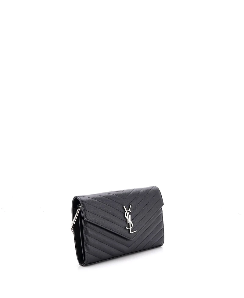 Pre-Owned Saint Laurent Medium Classic Monogram Wallet on Chain Matelasse Chevron Leather