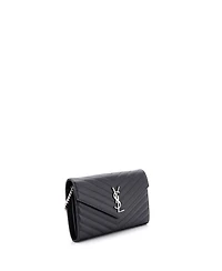 Pre-Owned Saint Laurent Medium Classic Monogram Wallet on Chain Matelasse Chevron Leather