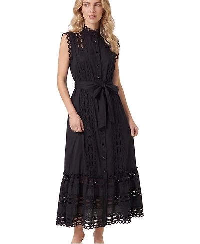 Modenaire Women's Sleeveless High-Neck Lace Overlay Maxi Dress