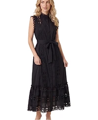 Modenaire Women's Sleeveless High-Neck Lace Overlay Maxi Dress