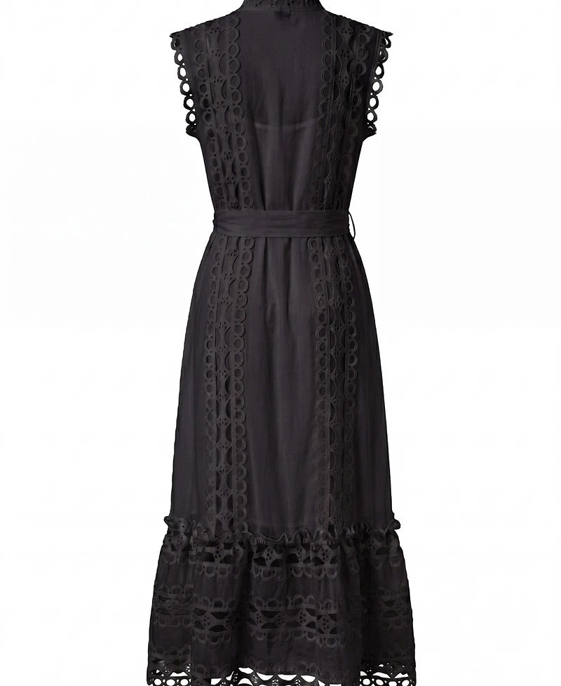 Modenaire Women's Sleeveless High-Neck Lace Overlay Maxi Dress
