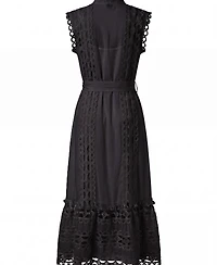 Modenaire Women's Sleeveless High-Neck Lace Overlay Maxi Dress