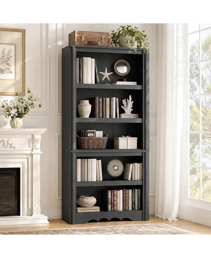 homfan 70.9" Tall Bookshelf - 5-Tier Wood Bookcase with Arched Roman Column Design for Home Office and Living Room