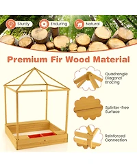 Glintex Kids Sandbox, 43.5 x 43.5 in Wooden Sand Pit with Full Canopy, 4 Mesh Windows, Storage Benches, 2 Bins and Bottom Liner