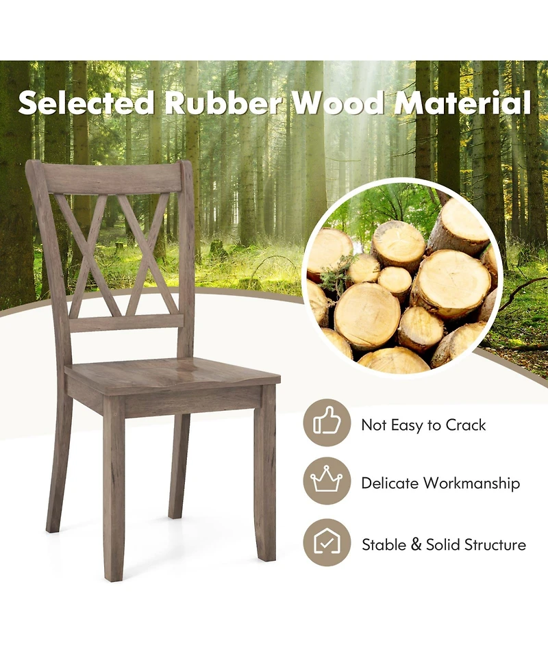 Mecale Set of 2 Cross Back Rubber Wood Dining Chairs