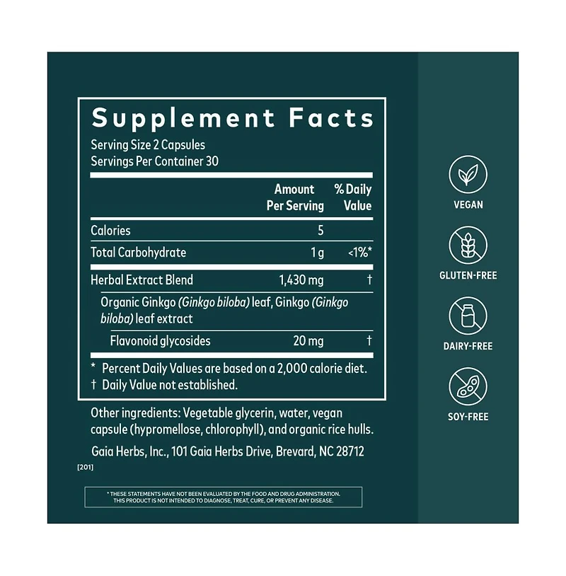 Gaia Herbs Ginkgo Leaf - Traditionally Used to Support Healthy Circulation and Brain Function - Organic, Herbal Supplement