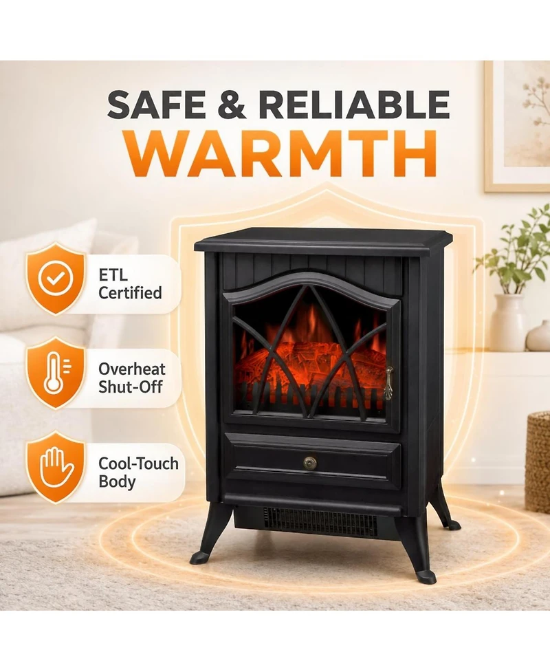 Freestanding Electric Fireplace Stove Heater, Portable Indoor Space Heater With Realistic Led Flame Effect And Quiet Operation For Living Room, Office