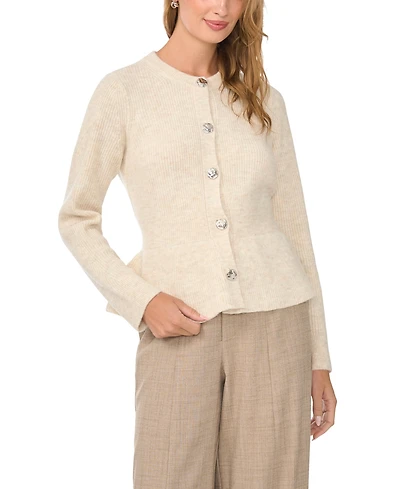 Vince Camuto Women's Crewneck Long-Sleeve Peplum Cardigan
