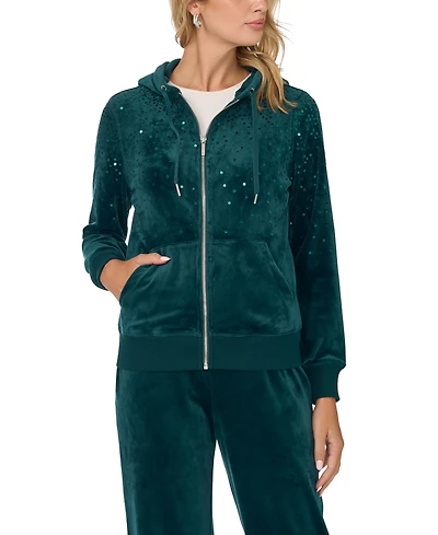 Vince Camuto Women's Velour Sequin Zip-Front Hoodie Jacket