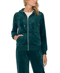 Vince Camuto Women's Velour Sequin Zip-Front Hoodie Jacket