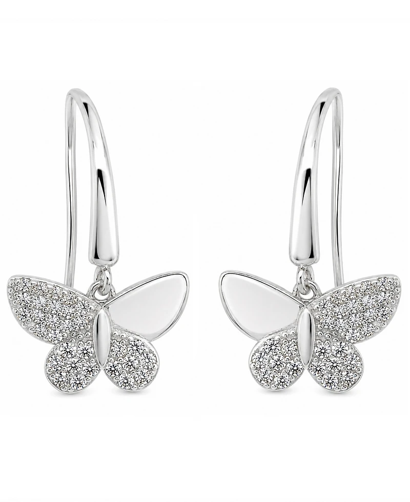 And Now This Cubic Zirconia Butterfly Drop Earring in Silver Plate, Gold Plate or Rose Gold Plate