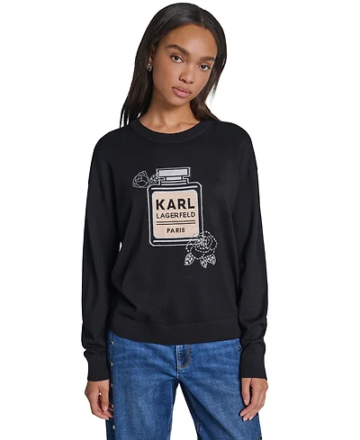 Karl Lagerfeld Paris Women's Perfume Logo Loose-Fit Sweater