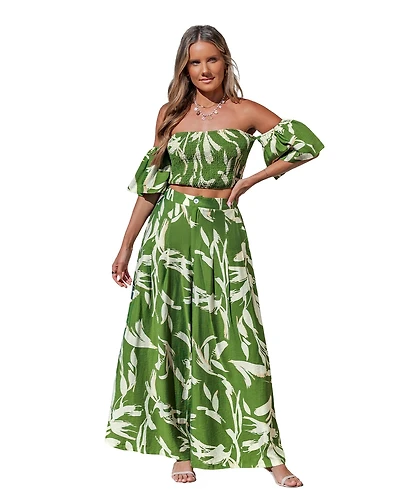 Cupshe Women's Smocked Off-The-Shoulder Wide-Leg Matching Sets