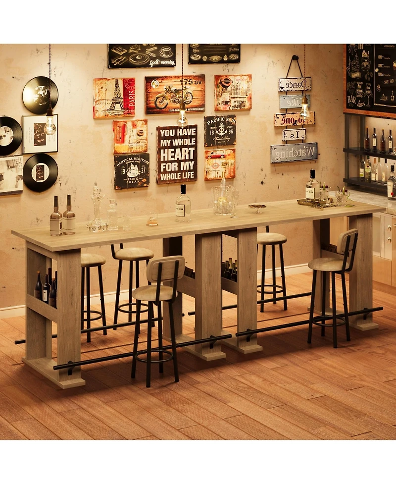 Gaomon 63-Inch Counter Height Pub Table, Home Coffee Bar Unit With Storage And Metal Footrest, For Kitchen Dining Room Bistro And Living Room