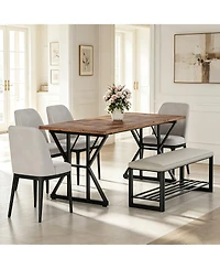 71 Inch Industrial Dining Table For 4 6, Waterproof Tabletop, Heavy Duty Metal Frame, Ergonomic Height, Space Saving, Modern Rustic For Home, Office