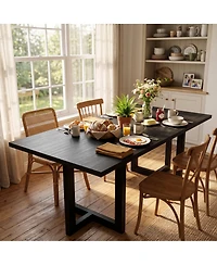 71 Inch Rectangular Dining Table With H Shaped Legs and Thick Wood Grain Top, Seats 6 8 Diners, Farmhouse Style For Kitchen Room