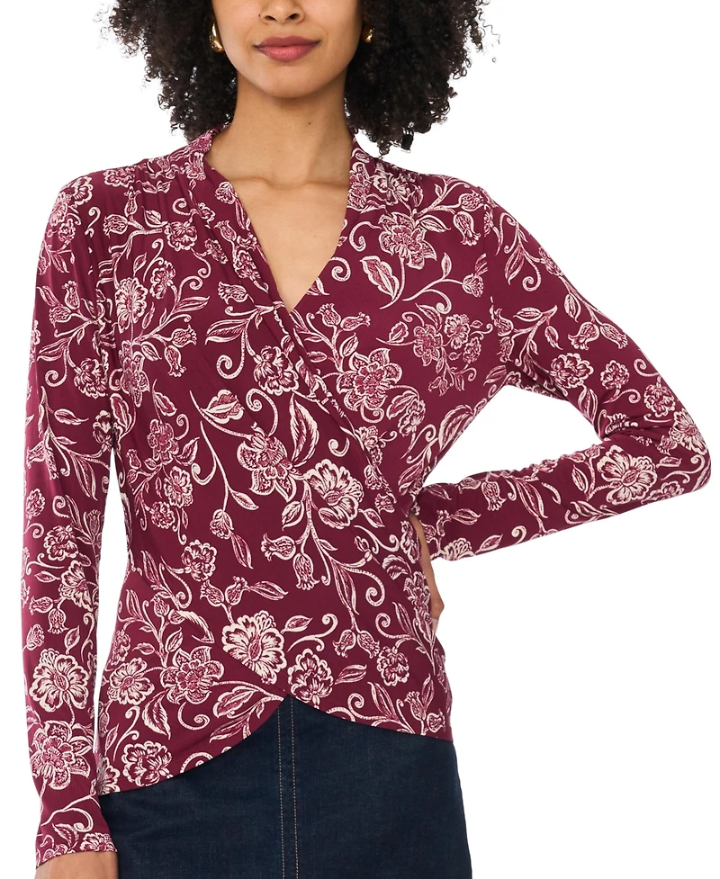 Vince Camuto Women's Floral-Print Long-Sleeve Wrap Top