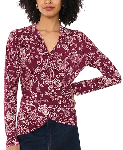 Vince Camuto Women's Floral-Print Long-Sleeve Wrap Top