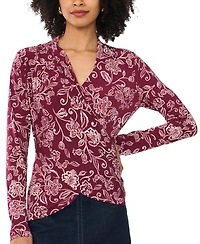 Vince Camuto Women's Floral-Print Long-Sleeve Wrap Top