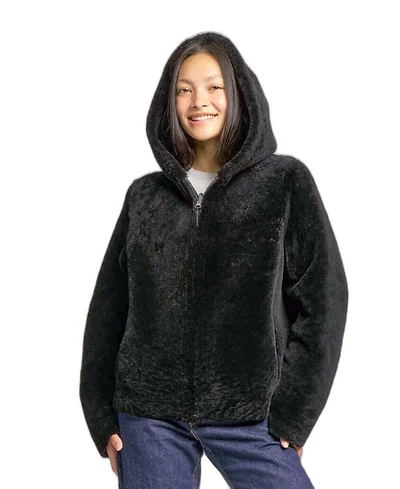 Blue Duck Women's Hooded Cropped Reversible Shearling Jacket