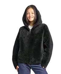 Blue Duck Women's Hooded Cropped Reversible Shearling Jacket