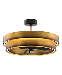 Parrot Uncle 31.5 Rusted Dual Led Strip Caged Fandelier Ceiling Fan with Light and Remote